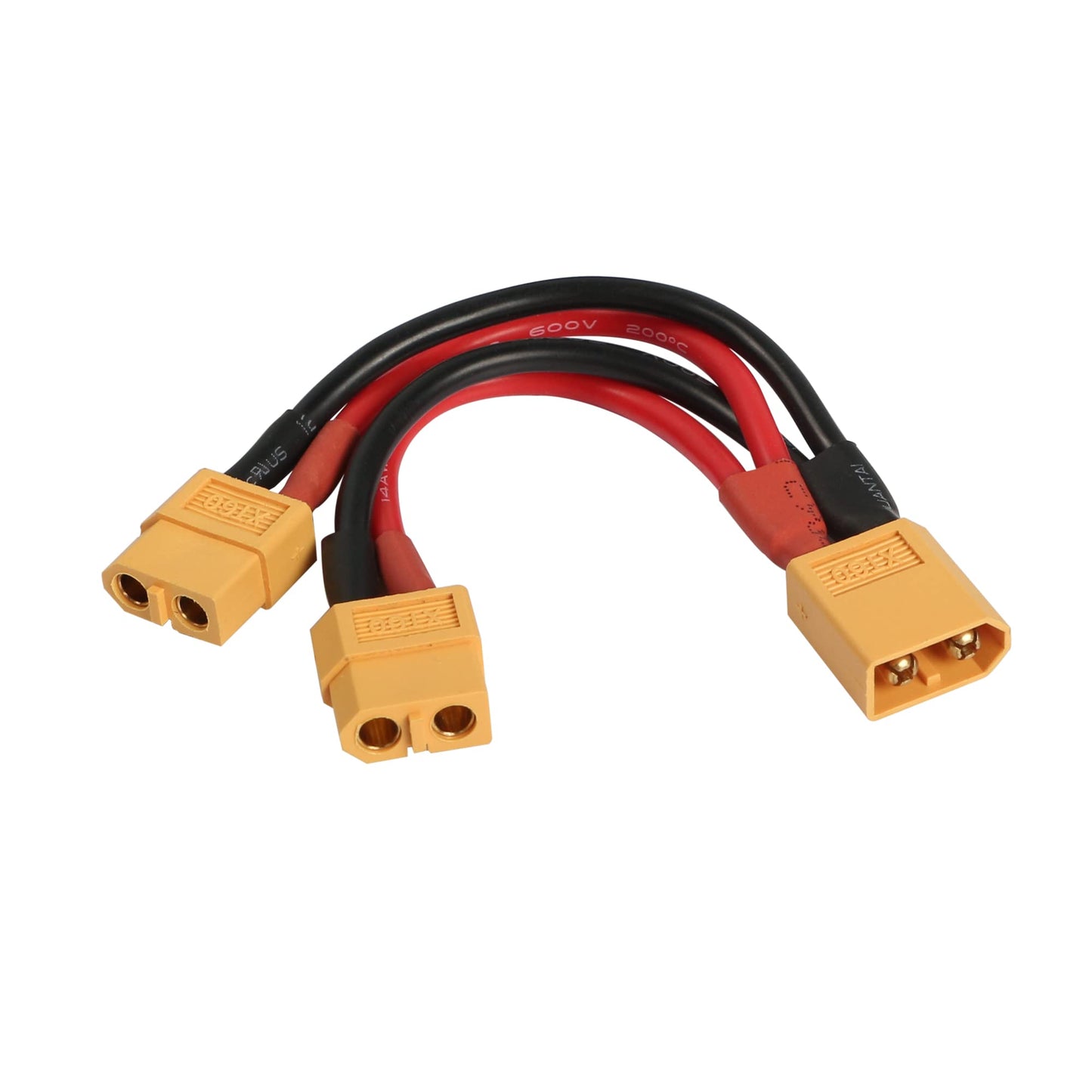 RIIEYOCA XT60 Parallel Battery Connector 14AWG Cable Dual Extension Y Splitter Male to Female for RC Quadcopter(XT60-Male to 2 F