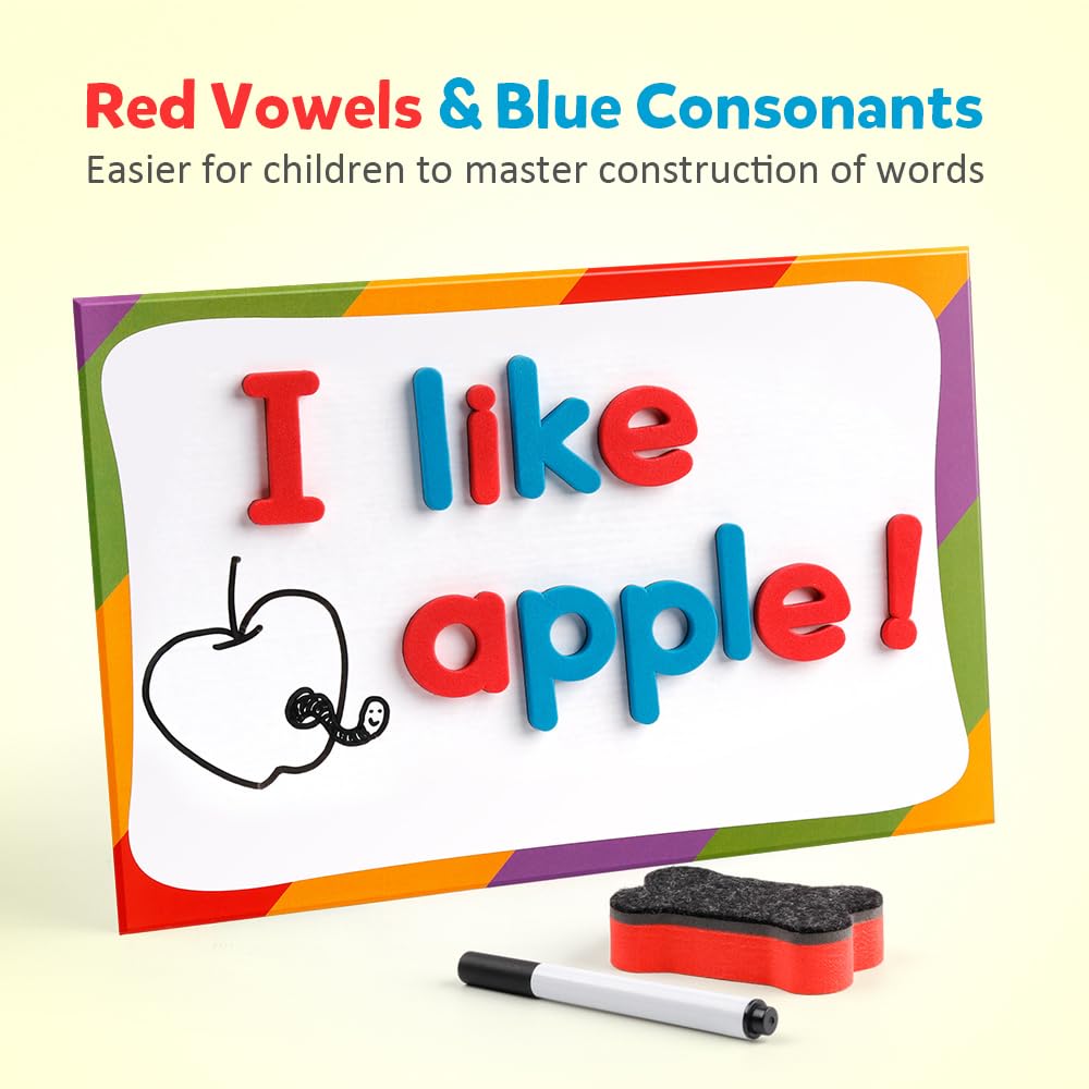 Coogam Magnetic Letters 251 Pcs With Magnetic Board And Storage Box - Uppercase Lowercase Foam Alphabet Abc Magnets For Fridge Refrigerator - Educational Toy Set For Classroom Kids Learning Spelling