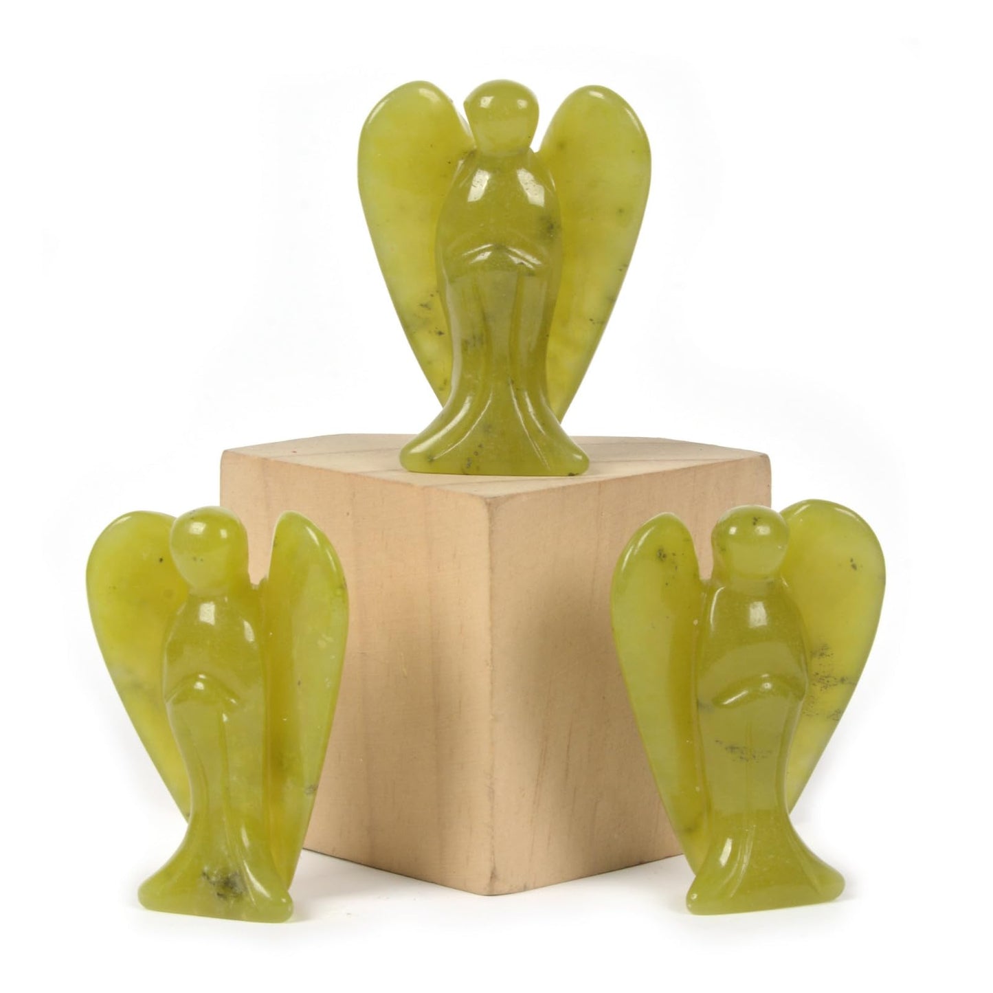 Carved Olive Jade Gemstone Peace Angel Pocket Guardian Angel Healing Statue 2 Inch