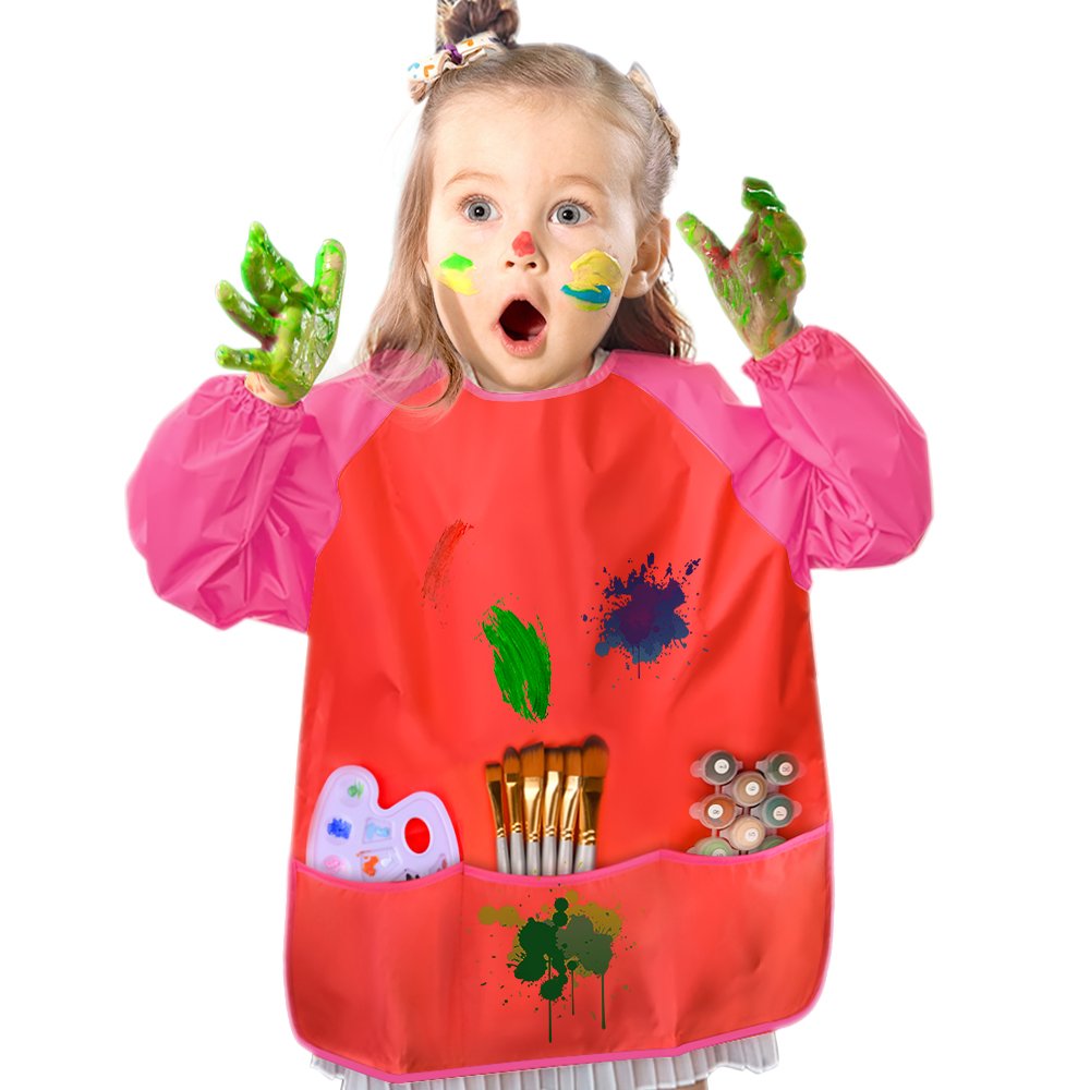 Kuuqa 2 Pieces Waterproof Children'S Art Smock Kids Art Aprons With Long Sleeve 3 Roomy Pockets(Paints And Brushes Not Included)