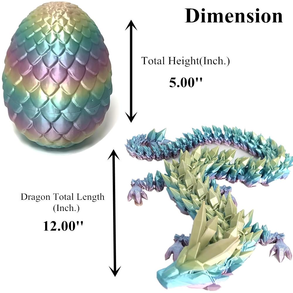 Hefandaishu 3D Printed Dragon Fidget Toys Dragon Egg 12Inch Flexible Dragon Toy 3D Printed Dragon Egg With Articulated Dragon In