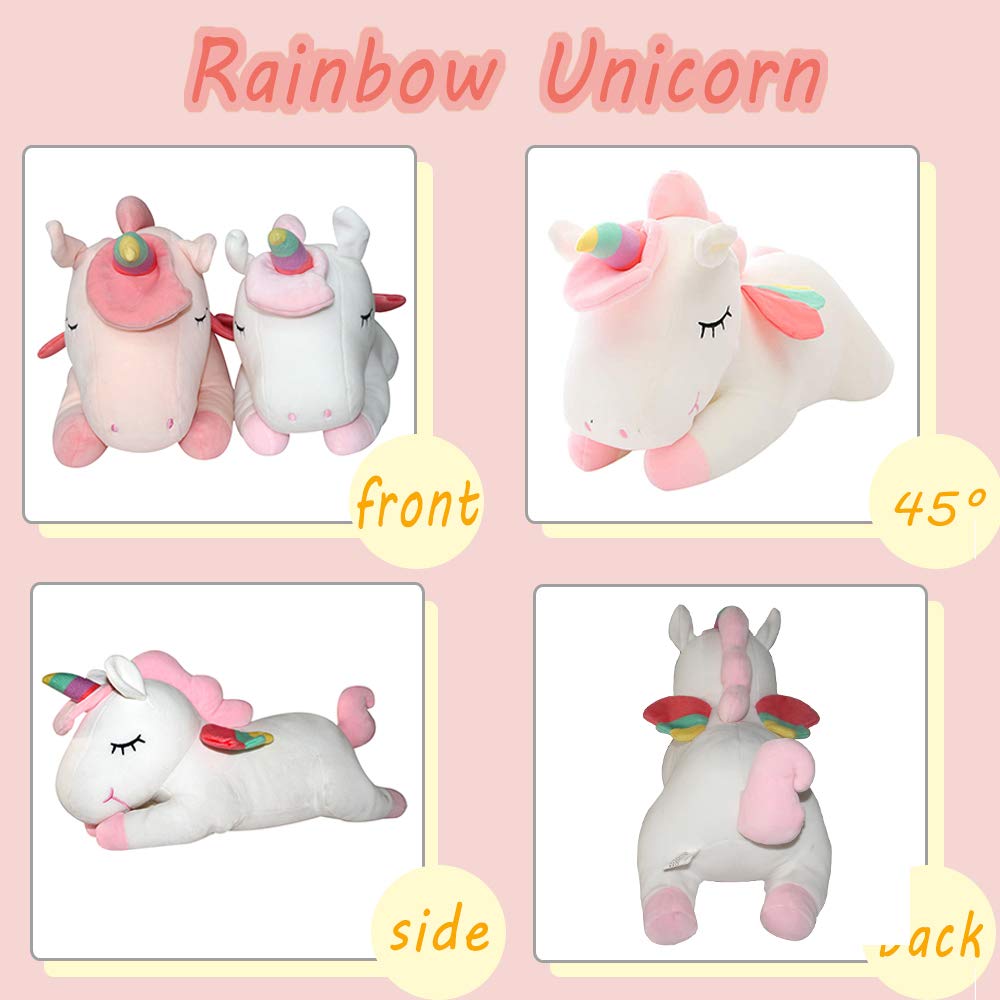 Aixini Plush Unicorn Stuffed Animal Pillows Toy, 31.5 Inch Cute Soft White Unicorn Plushie With Rainbow Wings