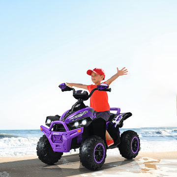 Olakids 12V Ride On ATV for Kids, Purple Electric Quad with LED Lights, Music, Horn, Soft Start, Battery Powered, 4 Wheeler