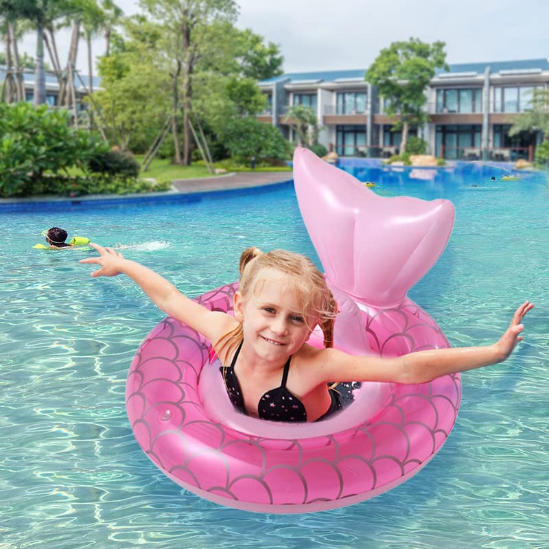 ZEYGLXC Mermaid Baby Swimming Pool Float, Inflatable Swim Ring with Seat & Handle, 6-48 Months, 2-Pink, Plastic