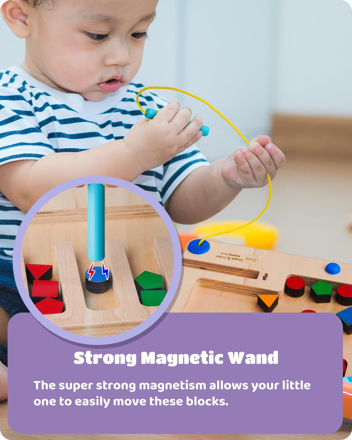 Likee Strong Magnetic Maze, Montessori Toys For 1 2 3 Years Old Boy Girl, Wodden Puzzle Develop Fine Motor Skills, Kids On Road Trip Travel Airplane Activity (Small Maze)