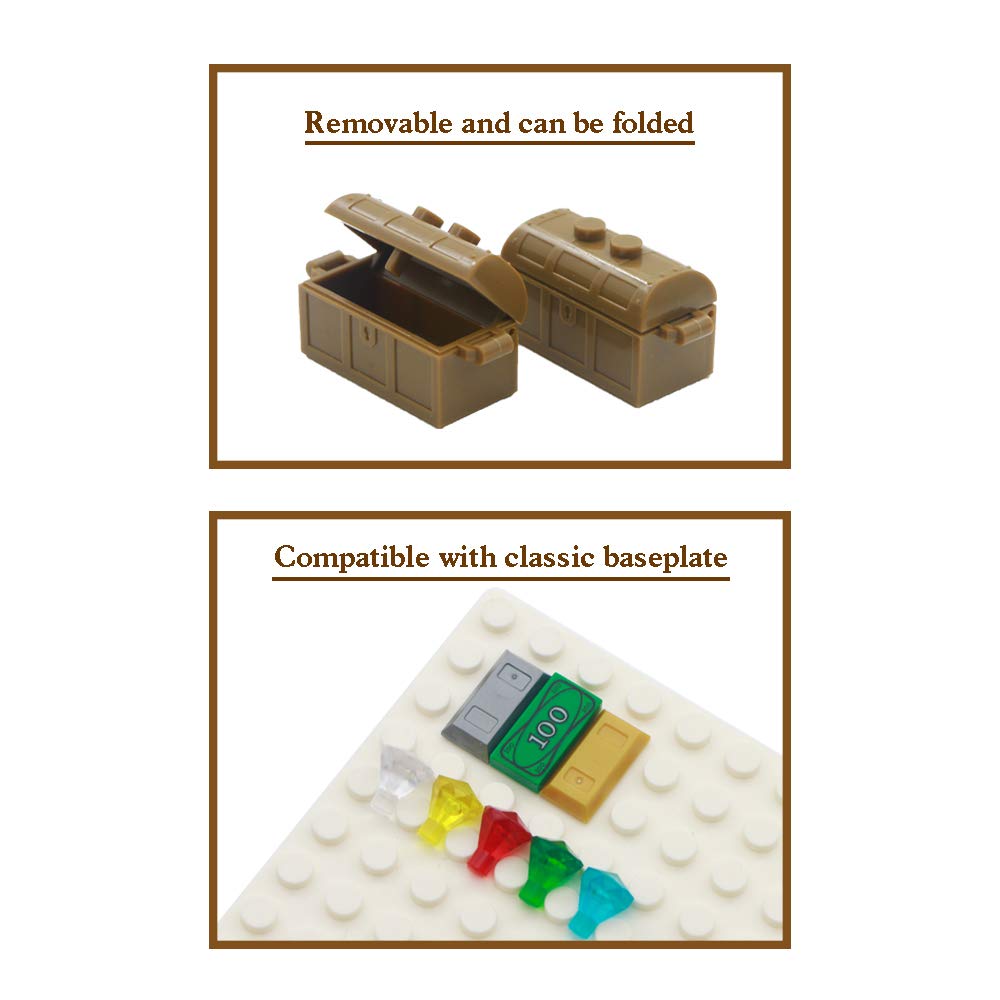 Brotex Pirate Accessories Money - Treasure Chest Building Block Bricks Pack, Money Gold Bar, Gems Diamonds, Jewels With Pirate Boat Ship People Parts, Building Bricks Set