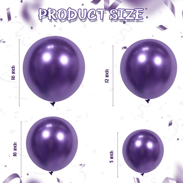 100 Pieces Latex Balloons Different Sizes 18/12/10/5 Inch Party Balloon Kit For Valentines Birthday Baby Shower Wedding Bride Graduation Party Decoration (Metallic Purple)
