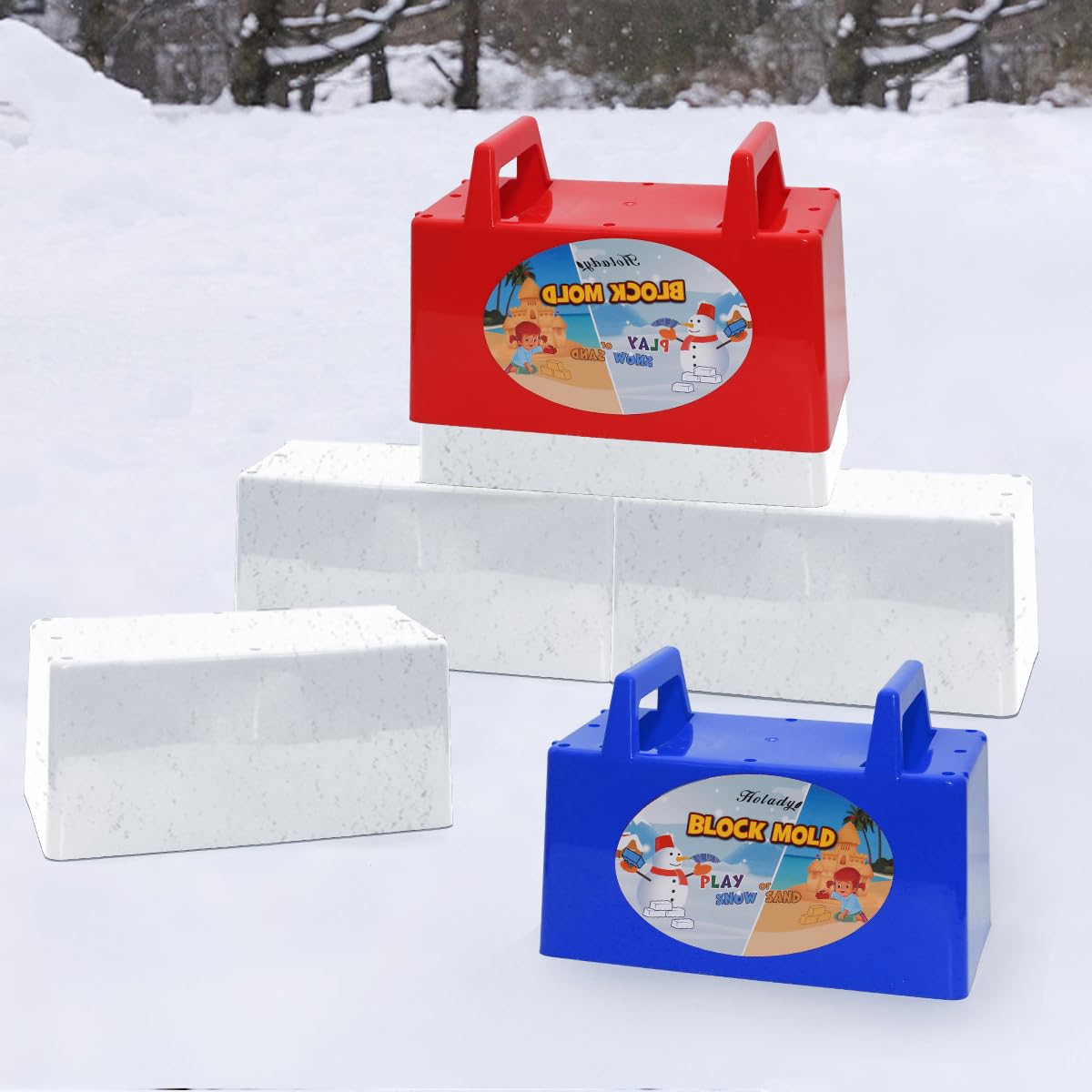Holady Snow Fort Building Block,Snow Brick Maker and Sand Castle Mold, Beach and Snow Toys Kits for Kids, Outdoor Winter and Sum