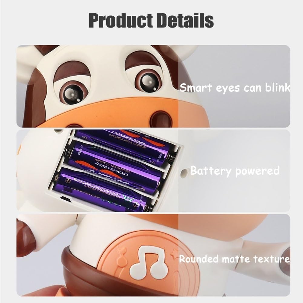 Rafonie Dance Cow Light Up Dancing Cow For Active Fun, Dancing Cow Toy, Musical Cute Cow Toy, Interactive Music Cow Crawling Toy