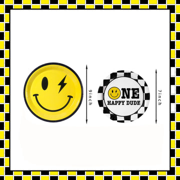 One Happy Dude Birthday Decorations Yellow Smile Face Party Plates One Happy Dude Paper Plates Disposable Party Favors for Birth