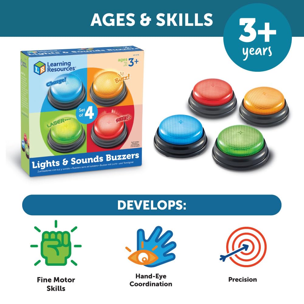 LEARNING RESOURCES LIGHTS AND SOUNDS BUZZERS SET OF 4 (Set of 3)