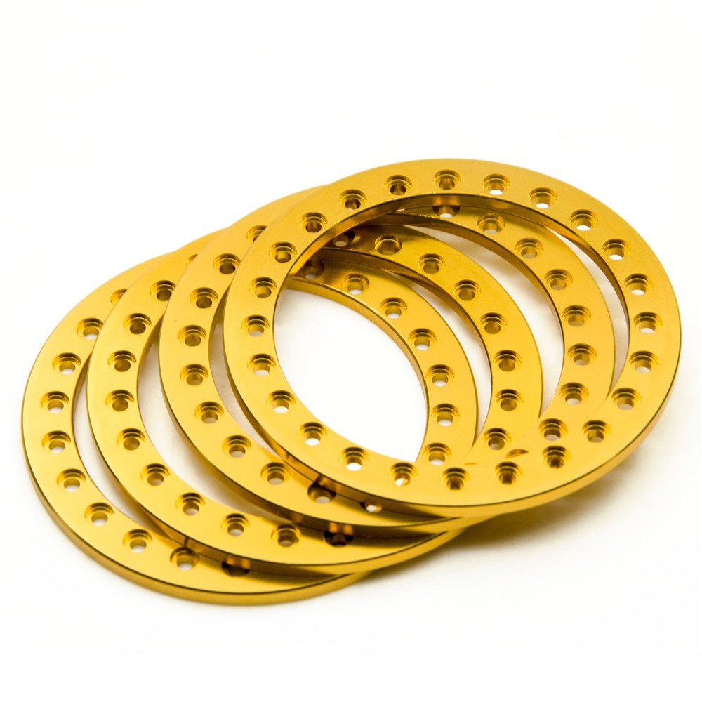 RCLIONS 4pcs Aluminum Replacement Wheel Rim Beadlock Ring for 1:10 RC Crawler Car 2.2'' RC Wheels/Rims (Gold)