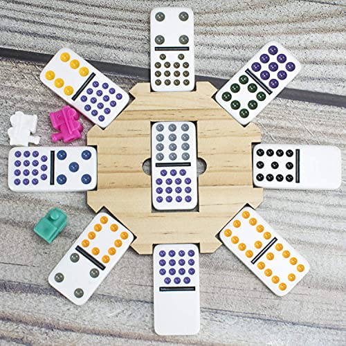 Bucher&Rossini Mexican Train Dominoes Set Double 15, 136 Colored Dot Tiles With Hard Eva Carry Case For Kids & Adults Dominoes Board Game