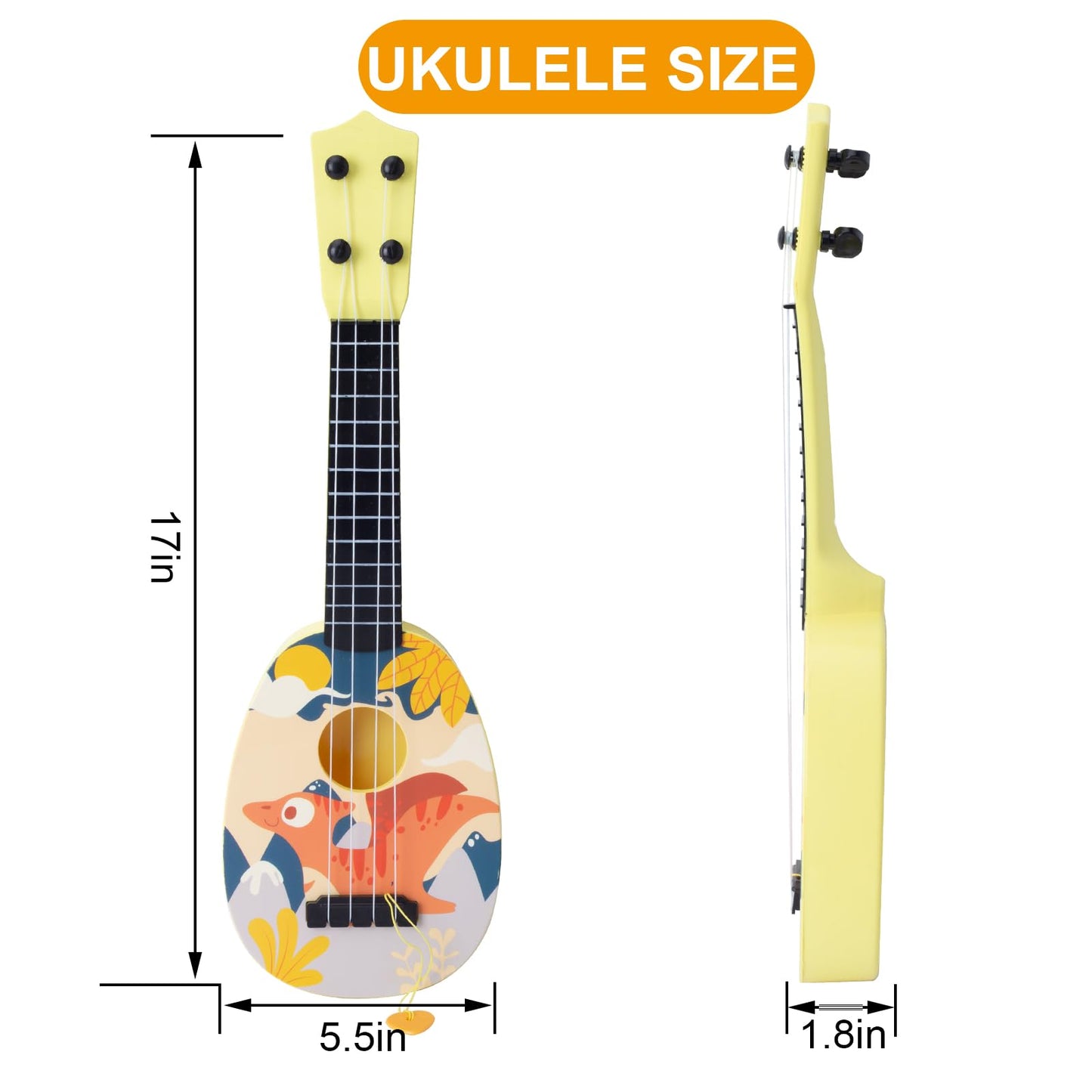 Yoloplus+ Kids Toy Ukulele, Kids Guitar Musical Toy,17 Inch 4 Steel Strings, With Pick, Kids Play Early Educational Learning Musical Instrument Gift For Preschool Children (17 Inch Yellow Color)