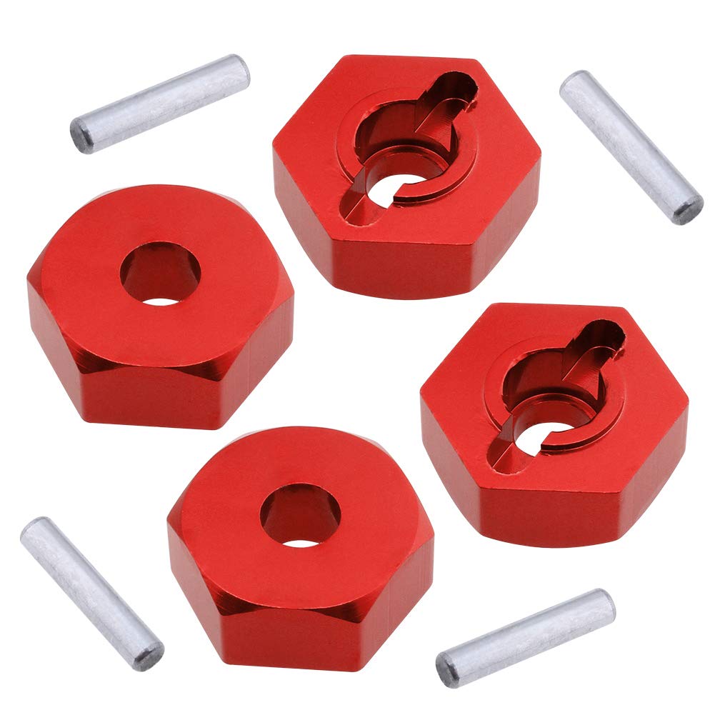 HobbyPark Aluminum 12mm Wheel Hex Nuts & M4 Lock Nuts for 1/10 Scale RC Car Truck Crawler Buggy Short Course(8-Pack) (Red)
