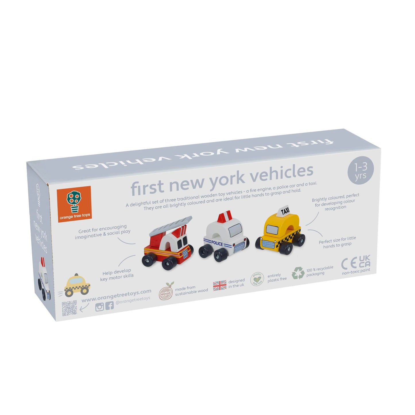 Orange Tree Toys New York Vehicles | Hand Painted Colorful Wooden Toy for Toddlers Age 12m+, Sustainably Made, Set of 3