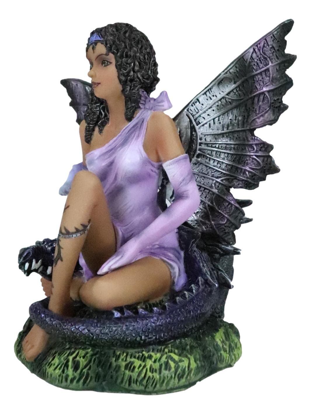 Ebros Beautiful Tribal Ebony Moth Fairy With Baby Dragon Statue Enchanted Dark Fairy Garden Decorative Figurine