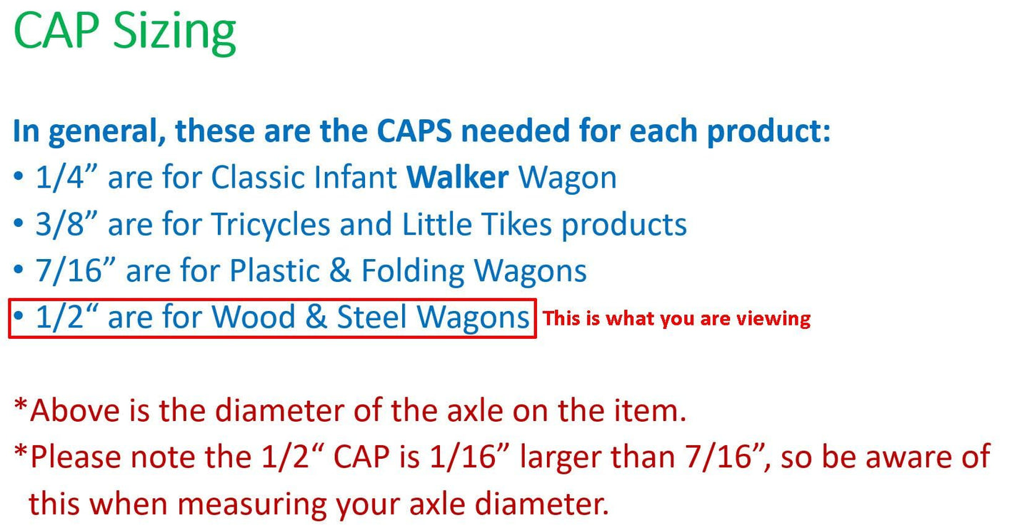 Quadrapoint Hub Cap Compatible With Popular Red Wagon Brand For Steel & Wood Wagons Only 1/2' Red (Not For Plastic, Folding Or Little Wagon Model W5, Please Read Entire Product Description)
