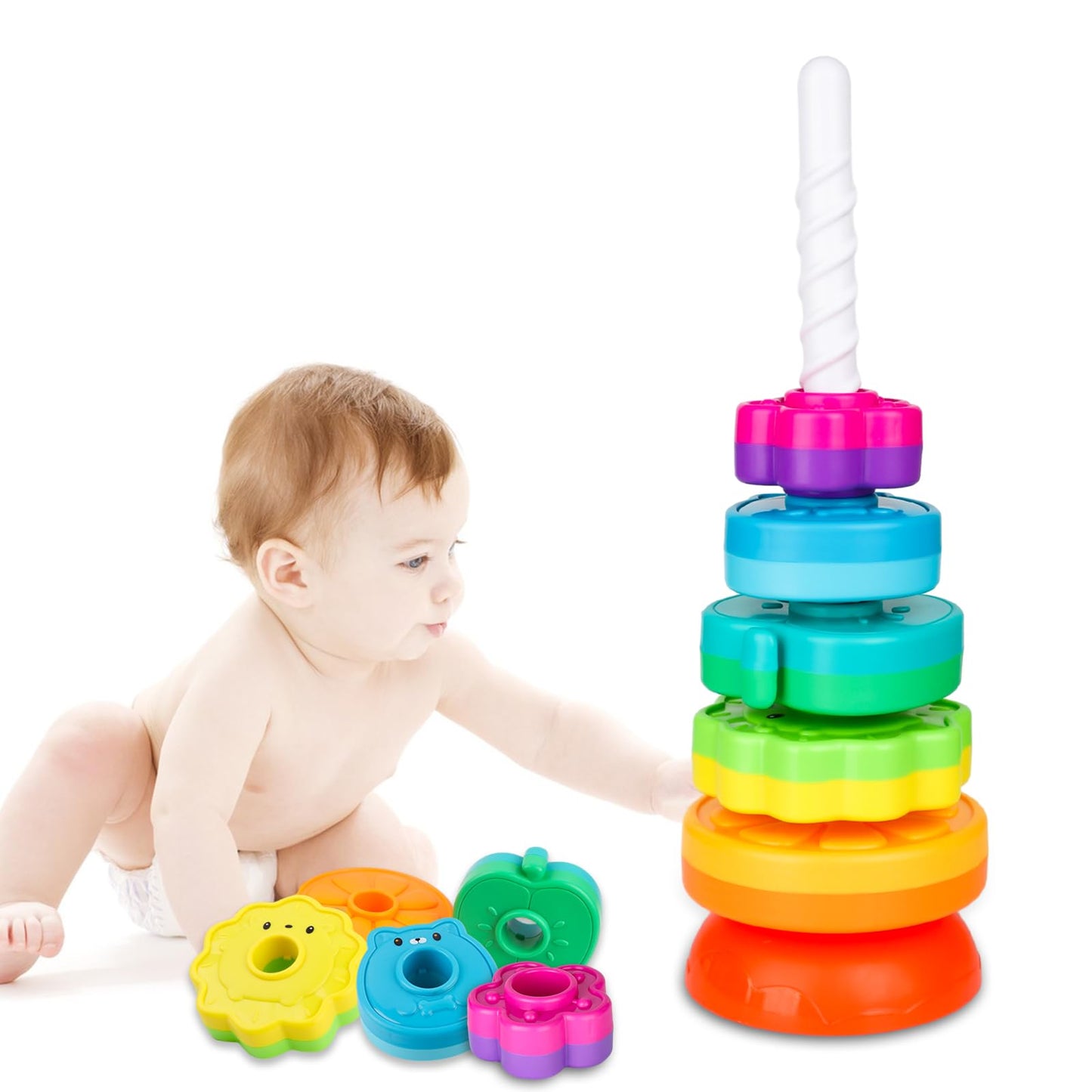 Lbaibb Spin Stack Toys,Baby Spinning Toys Abs Plastic And Color Rainbow Design,Focus On Children Educational And Interactive Lea