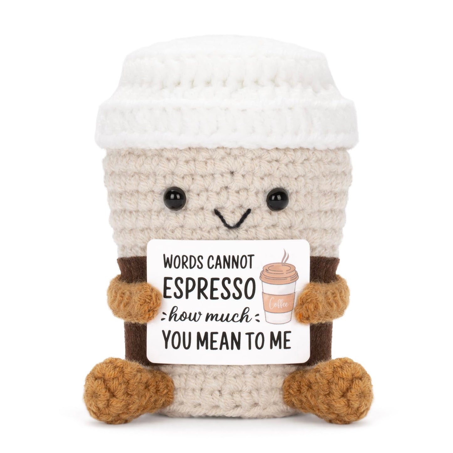 A Aifamy Funny Positive Coffee, Emotional Support Coffee, Cute Crochet Potato Partner Toy With Positive Card Cheer Up Funny Gag