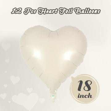 12 Pcs Cream Heart Balloons,18 Inch Cream White Heart Shape Foil Balloons Love Balloons Valentine Balloons For Birthday Party We