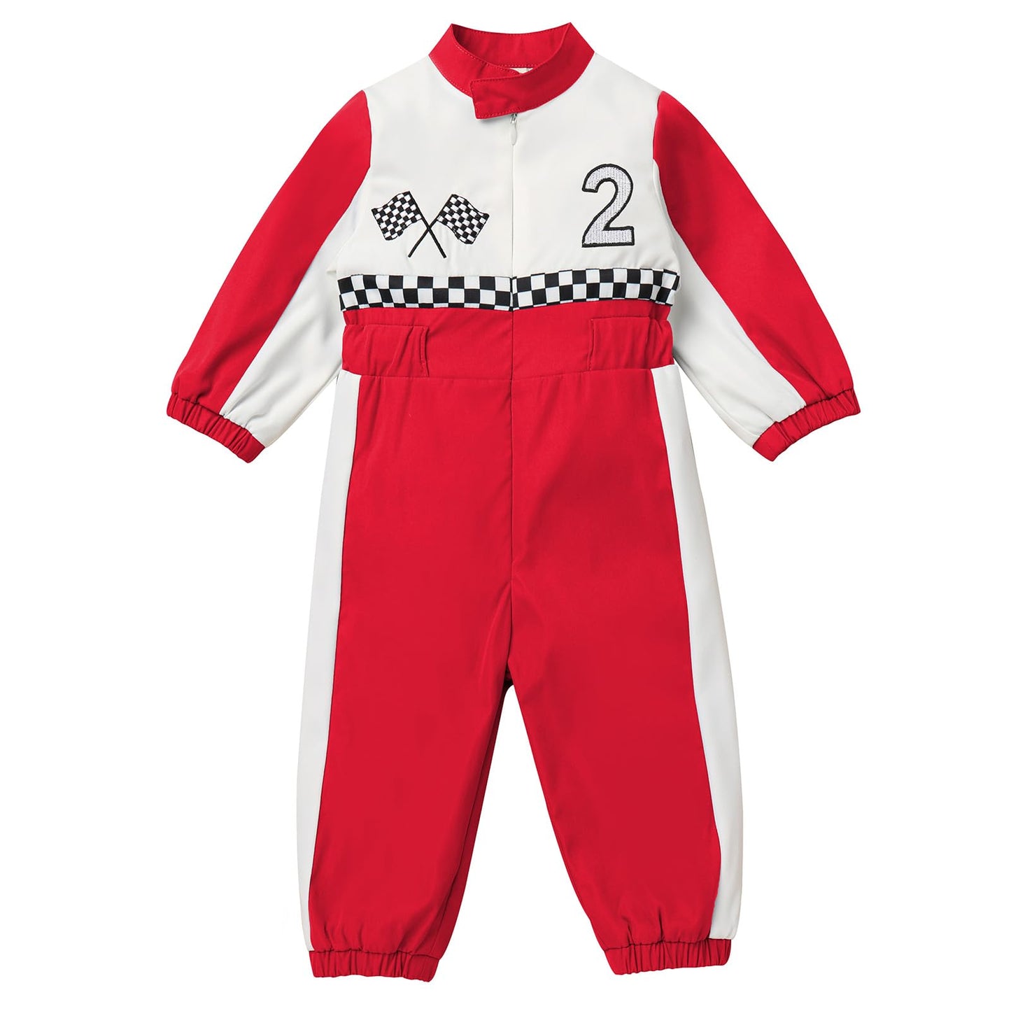 Ibtom Castle Toddler Boys Girls 2Nd Birthday Outfits - Kids Race Car Driver Clothes Long Sleeve Romper Racer Jumpsuit Racing Suit Cake Smash Role Play Dress Up Party Supplies Red Two 18-24 Months