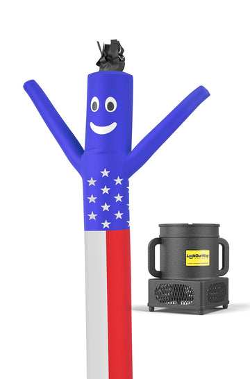 LookOurWay Air Dancers Wacky Waving Inflatable Tube Man Set - 7ft Tall Advertising Air Dancer Waving Man Inflatable Tube Guy with Sky Dancer Blower - 4th of July Patriot Theme - American Flag