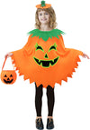 Snwquik Halloween Pumpkin Costume for Kids Girls Glow in the Dark Halloween Costume with Pumpkin Poncho Headband&Bag