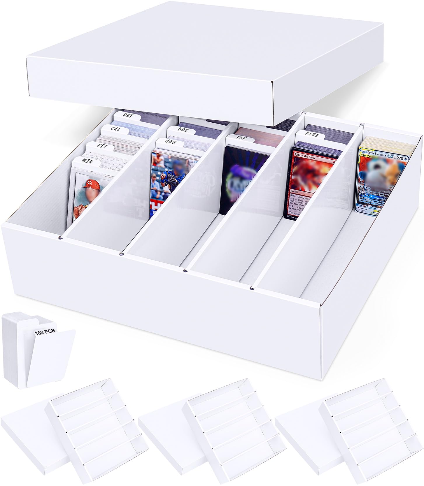 Leyzan 5 Row Trading Card Storage Box, 4 Pack Cardboard Storage Box With Divider For Mtg, Tcg, Sports Cards Leyzan 5 Row Trading Card Storage Box, 4 Pack Cardboard Storage Box With Divider For Mtg, Tcg, Sports Cards