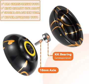 Magicyoyo Dual Purpose Yoyos - N11 Professional Unresponsive Yoyo And K2 Responsive Yoyo, Black Golden Alloy Yoyo & Blue Pink Ye