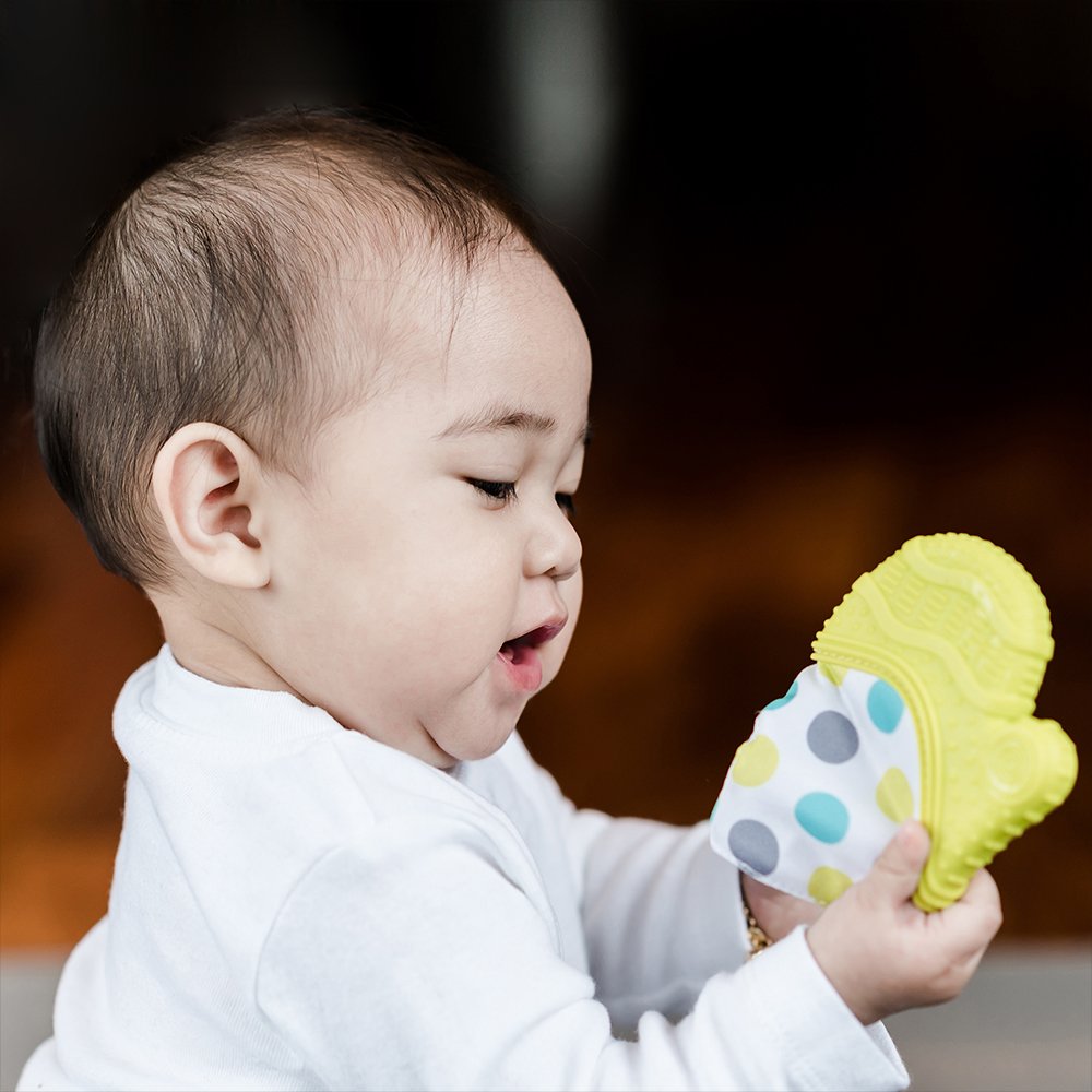 Bblv - Glv - Original Silicone Baby Teething Mitten With Opposable Thumb, Self Soothing Teether Toy, Includes A Storage Bag (Lim