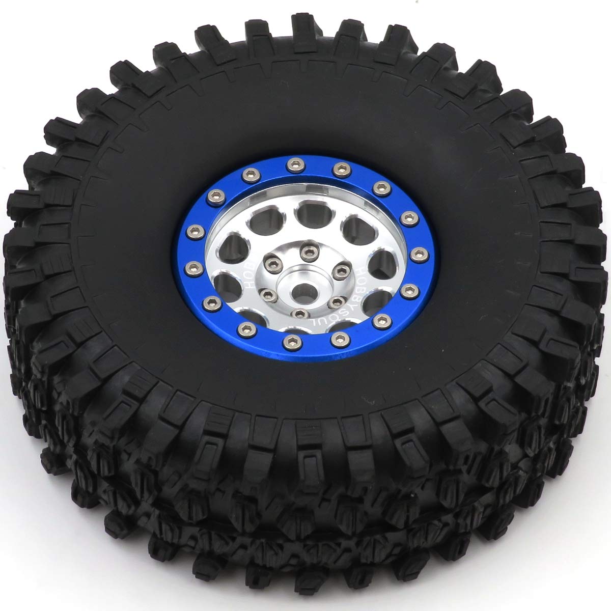hobbysoul RC 1.9 Tires Tyres Height 120mm/4.72inch & Alloy 1.9 Beadlock Wheels Rims Hex 12mm Silver&Blue color for TRX-4 D110 SC