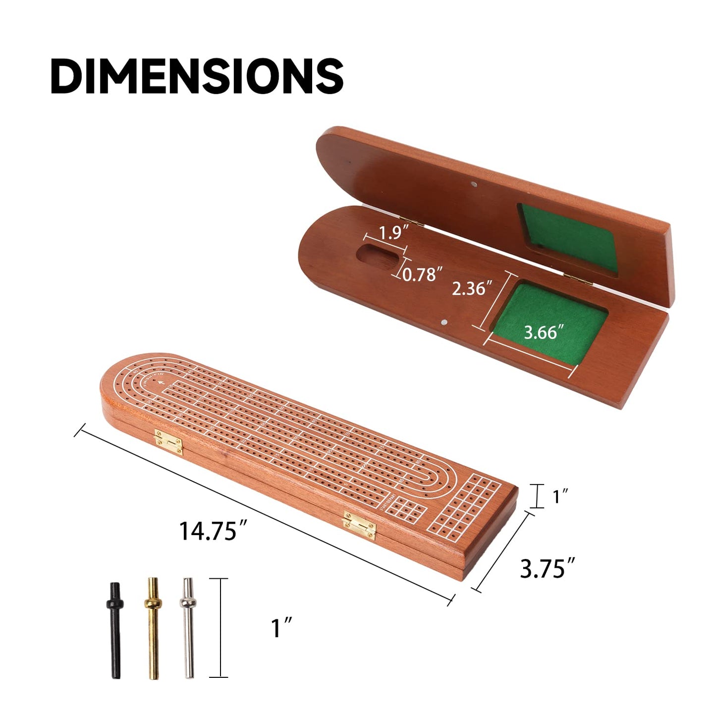 GSE Games & Sports Expert 3-Track Wooden Cribbage Board Game with Playing Cards, Metal Pegs and Storage Area, Classic Three-Pers