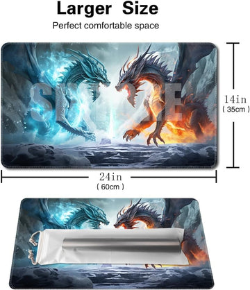 SIXTORE enhanced Board Game 24x14in MTG Playmat Compatible for OCG CCG RPG TCG Playmat (Ice and Fire)
