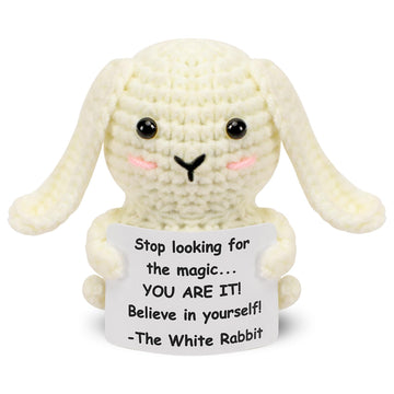 Juleasel Mini Funny Positive Bunny Emotional Crochet Animals Rabbit Knitted Doll With Positive Card For Friend Coworkers Encoura