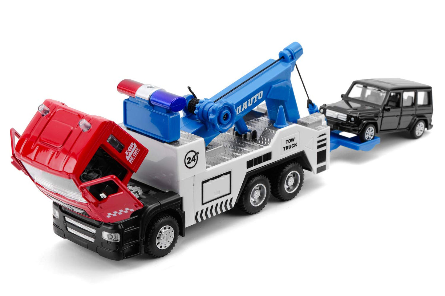 Haomsj Toy Tow Truck Pull Back Toy Cars Miniature Carrier Truck Toy For Boys And Girls, Lights And Sound