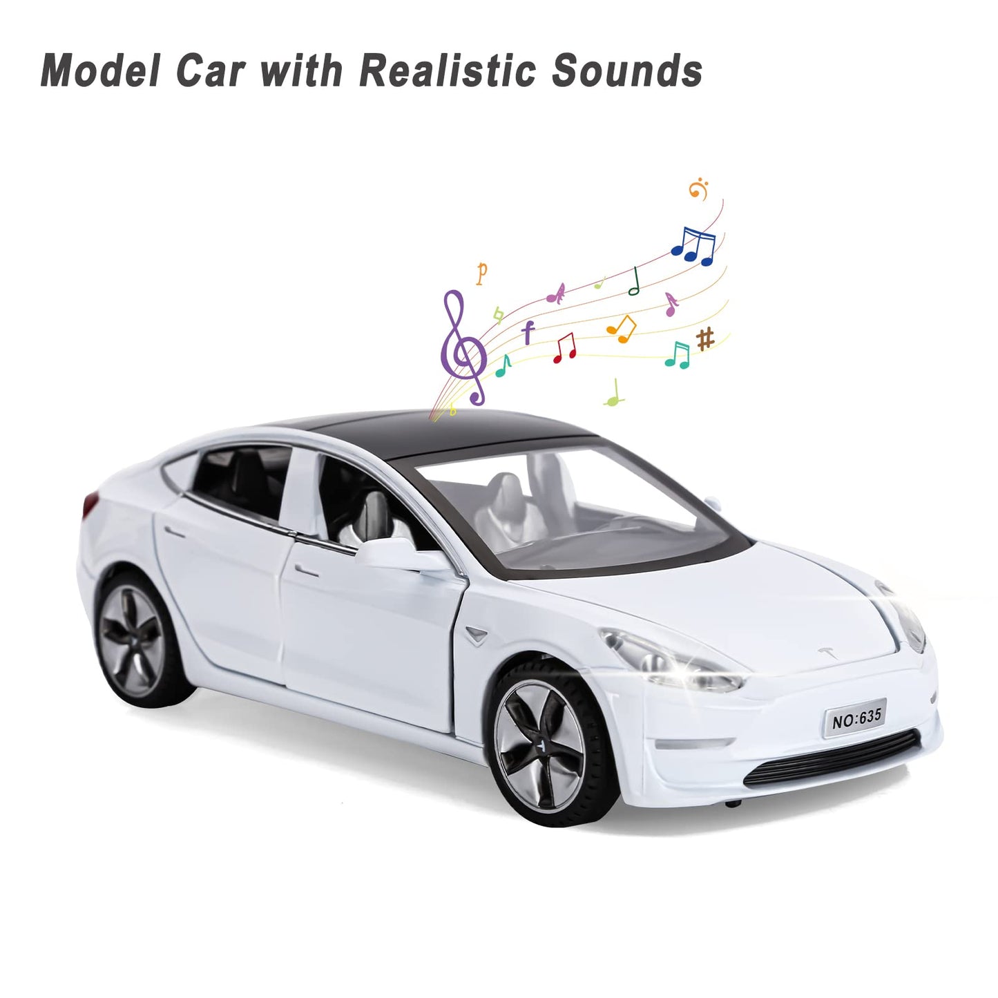 Toy Car Model 3 Diecast Metal Model Cars Pull Back car for Boys and Girls Age 3 - 12 Years Old (White)