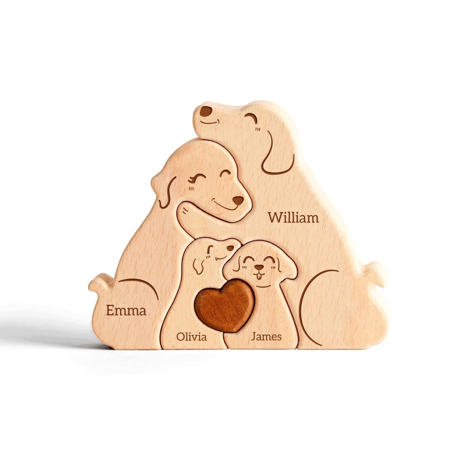 Customizedbee Wooden Dog Family Puzzle, Personalized Puzzles With 2-5 Names, Father'S Day Mother'S Day Birthday Gifts For Toddle