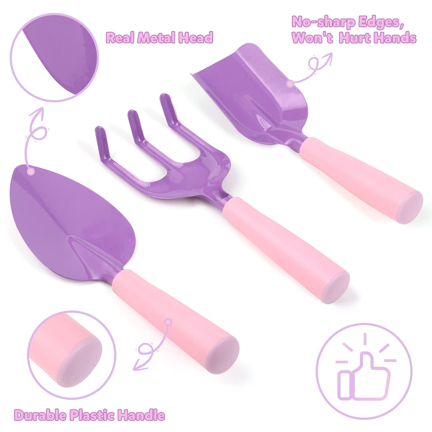 3 Pcs Kids Gardening Set Trowel Rake Shovel Children'S Garden Tools Pink Purple Kids Garden Tools Gardening Gifts For Kids Girls