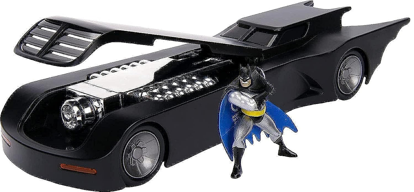 DC Comics 1:24 Batman Animated Series Batmobile Die-cast Car with 2.75'' Batman Figure, Toys for Kids and Adults,Black