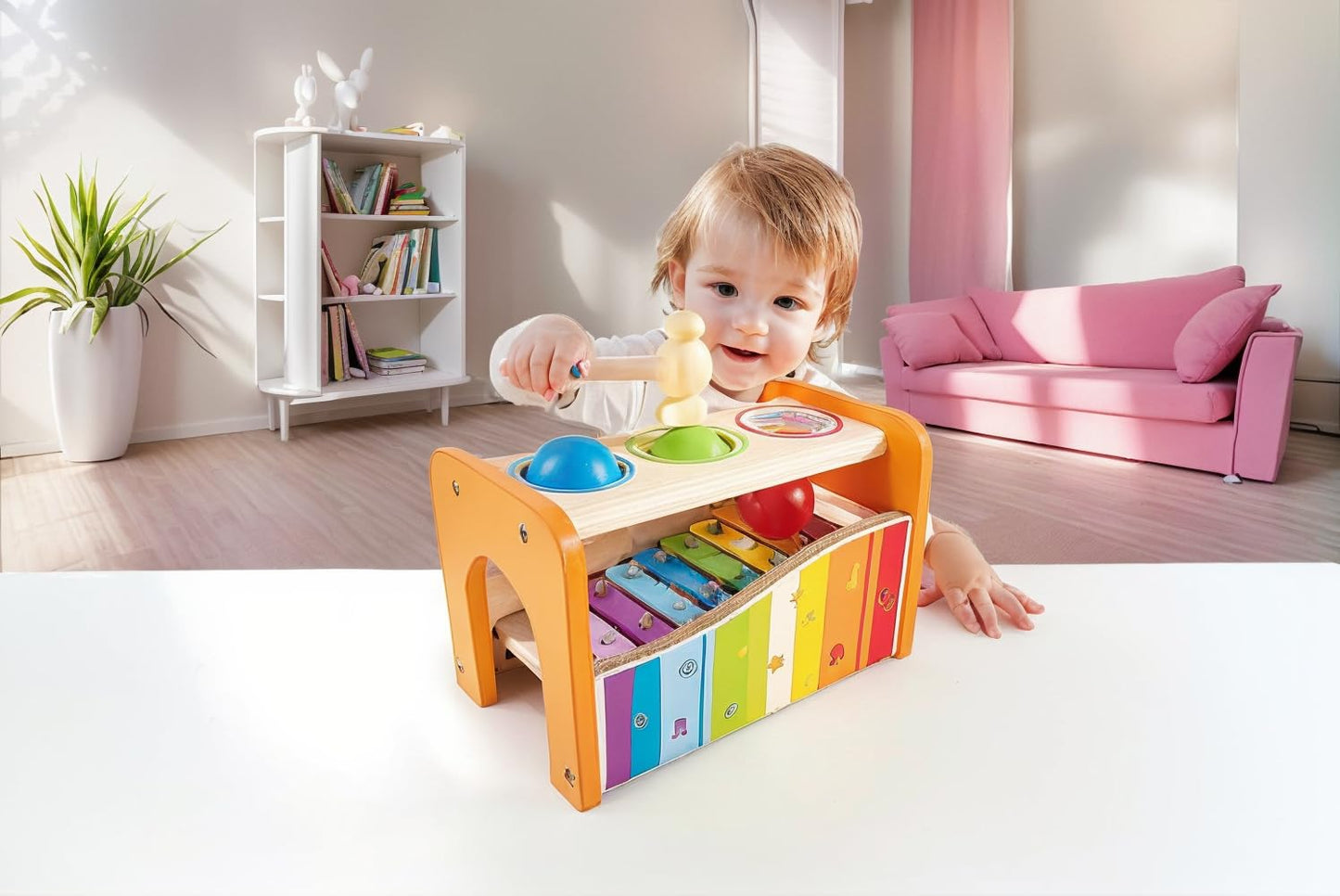 Hape Pound & Tap Bench with Slide Out Xylophone - Award Winning Durable Wooden Musical Pounding Toy for Toddlers,Yellow