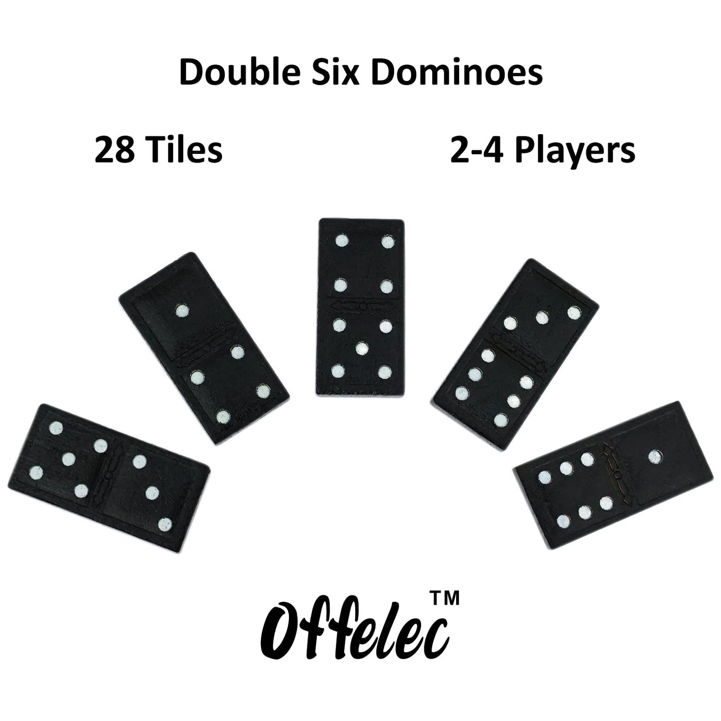 Offelec Wooden 28 Tiles Games Double 6 Dominoes Set Double Six Dominos For Kids Adults And Family Games Night Classic Black Domi