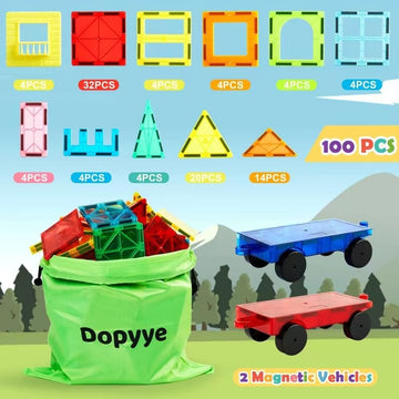 Dopyye Magnetic Building Tiles For Kids, 100 Pcs Magnetic Blocks With Storage Bag, Magnet Tiles Stem Educational Stacking Toys G