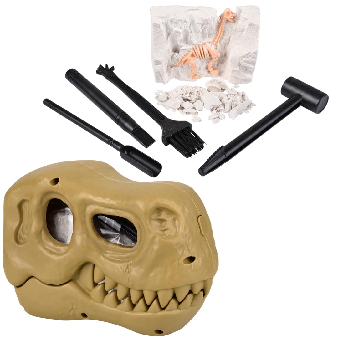 Natural State Novelty Dino Dig Kit For Kids - Dinosaur Fossil Digging Kit With Mini Tools & T-Rex Skull Case - Unearth Dinosaur