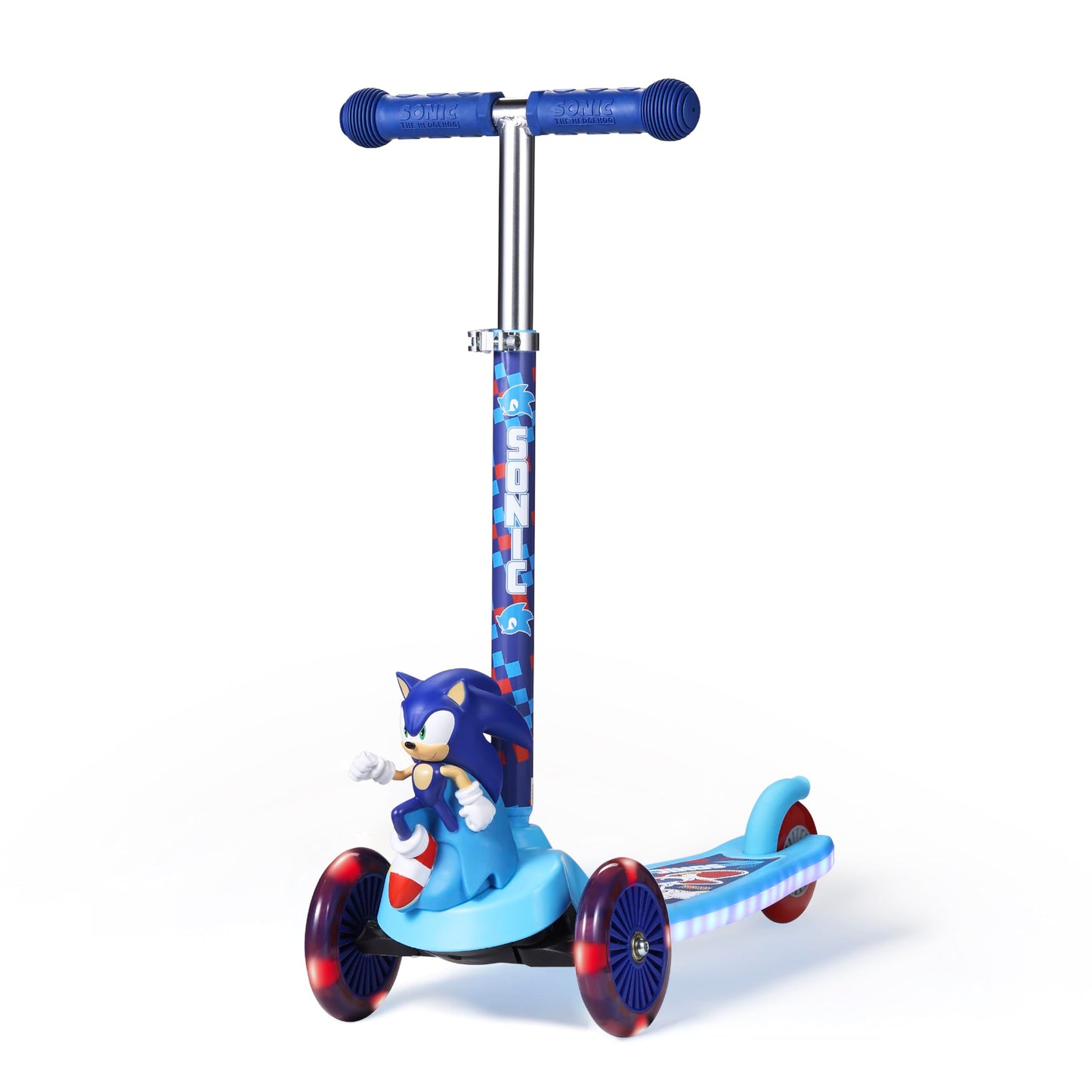 Sonic The Hedgehog 3D Kick Scooter For Kids, Self-Balancing 3 Wheeled Light Up Scooter With Extra Wide Anti-Slip Deck, Rear Brak