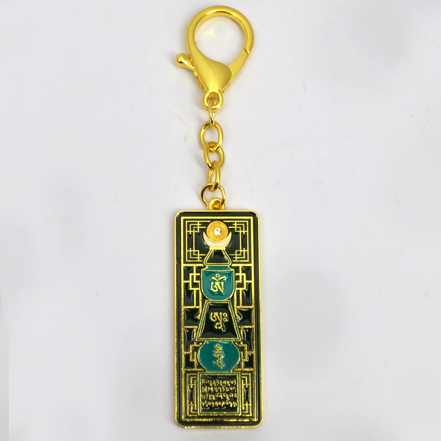 Feng Shui Merald Pagoda With Om Ah Hum Keychain W5318