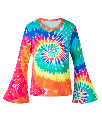 Iwalue 60S 70S Outfits Hippie Kid Girls Costume Set Disco Rainbow Boho Flared Pants Accessories Set(Rainbow,9-10 Years)