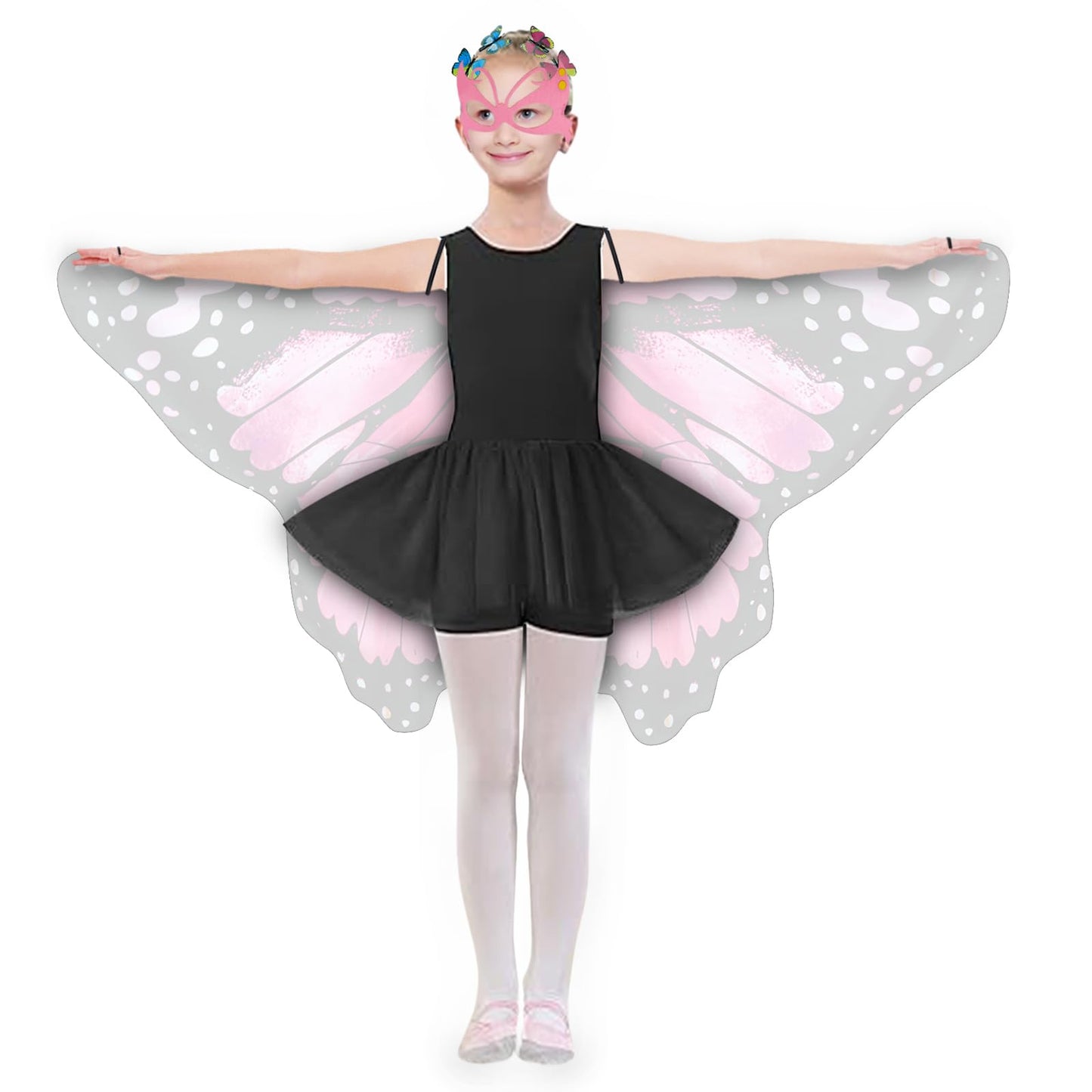 Sunlisky Kids Butterfly Wings Costume Girls Fairy-Wings Toddler Dress Up Play Costumes Butterfly Hair Clip Mask Party Favors (Pi