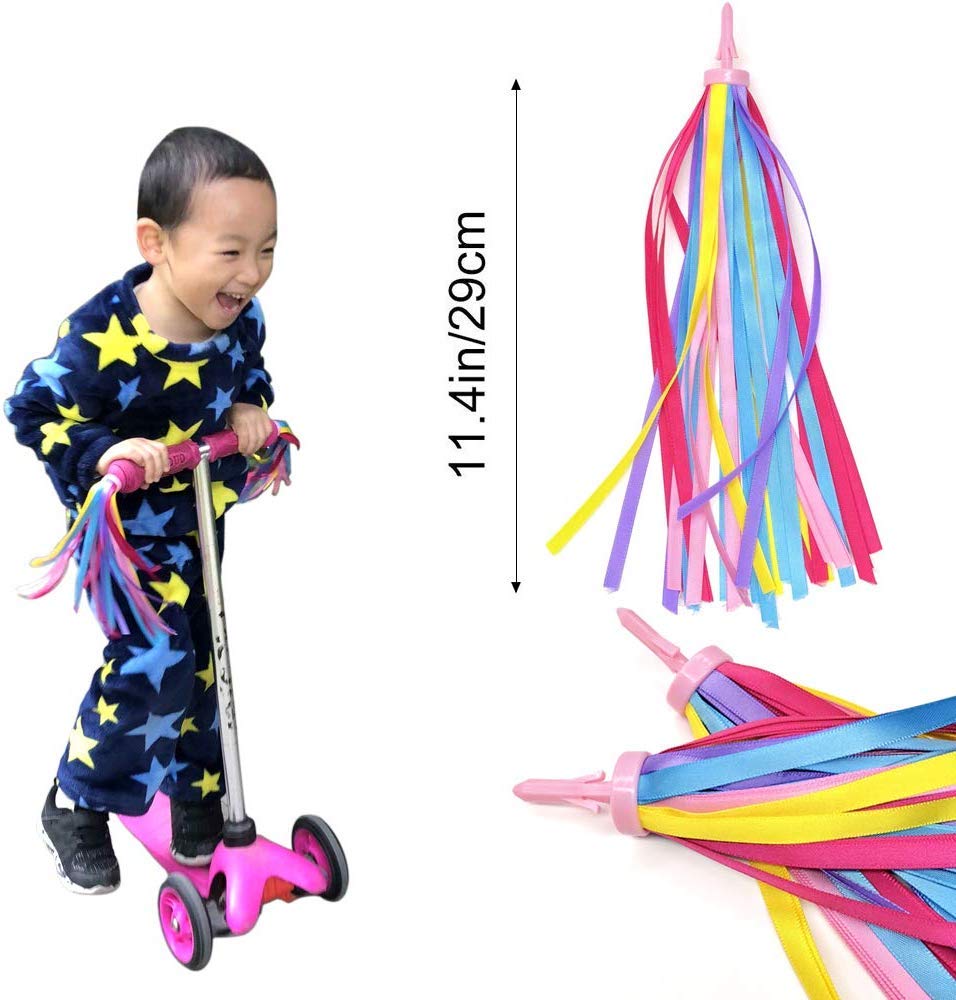 Kortes 1 Pack Kids Bike Bell And 2 Pack Kids Bike Streamers For Children'S Bike Accessories (Pink, Red,& Blue) (Blue & Green)
