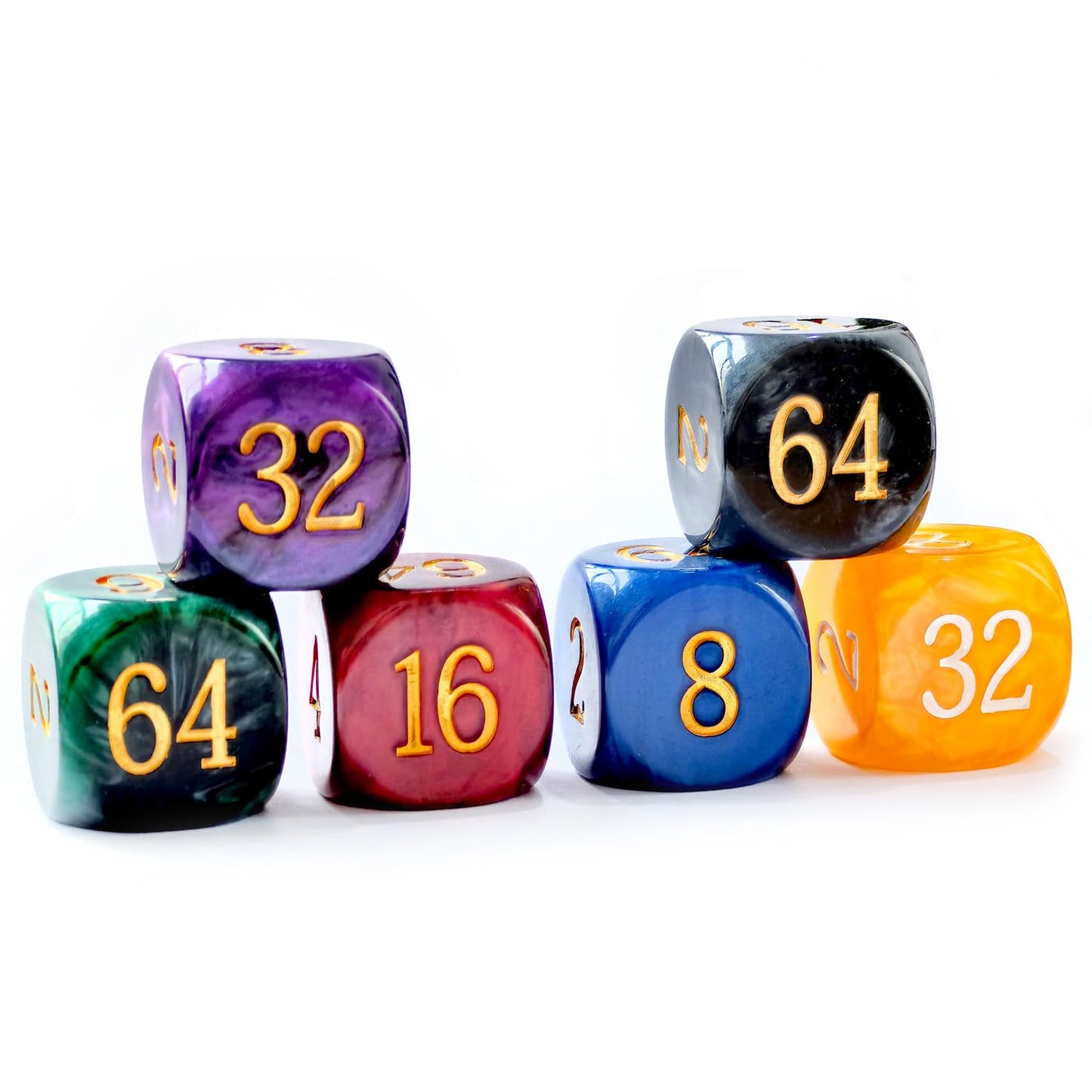 5Pcs Set 30Mm Backgammon Pearl Dice Set - 30Mm (1 3/16'') Large Backgammon Doubling Cube Plus 4Pcs 16Mm Dice(Purple/Black Marble